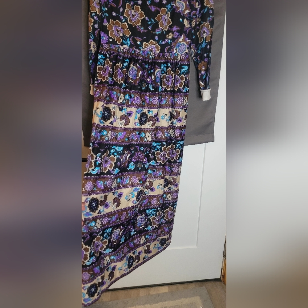 Joan Curtis Vintage Maxi Dress Bright Floral Print Garden Party 70s - Picture 3 of 16